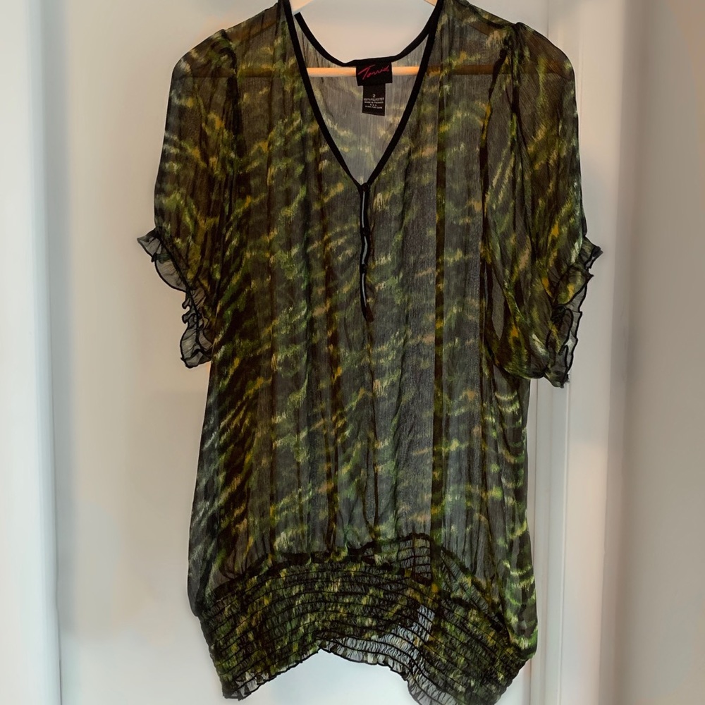 Torrid Women’s Plus Sz 2 2X Green Black Sheer Top